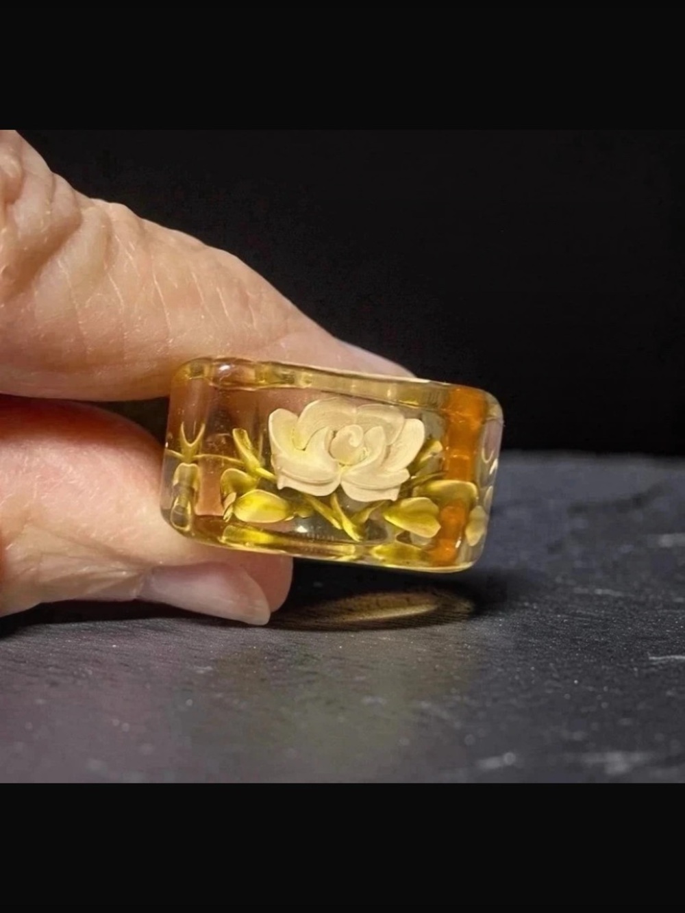 Vintage Ring Reverse-carved Lucite Flower #977